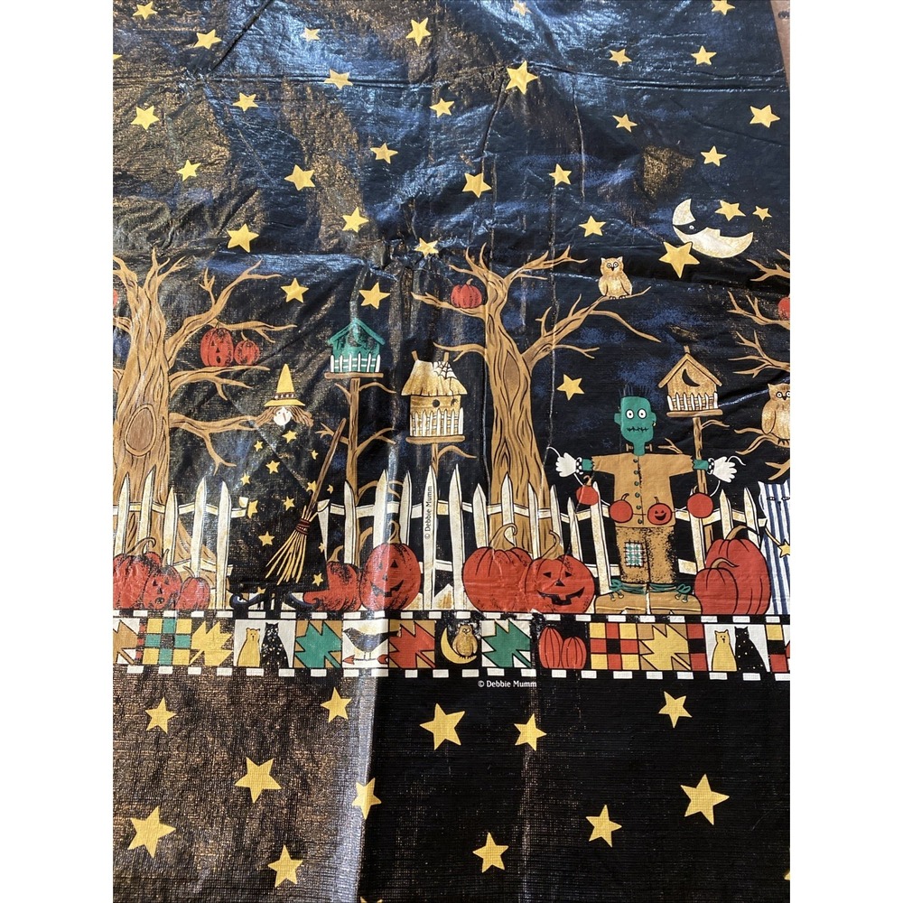 Vtg Halloween Party Vinyl Tablecloth Pumpkin Cat Owl Rectangle Oblong‎ 58 X 80"
